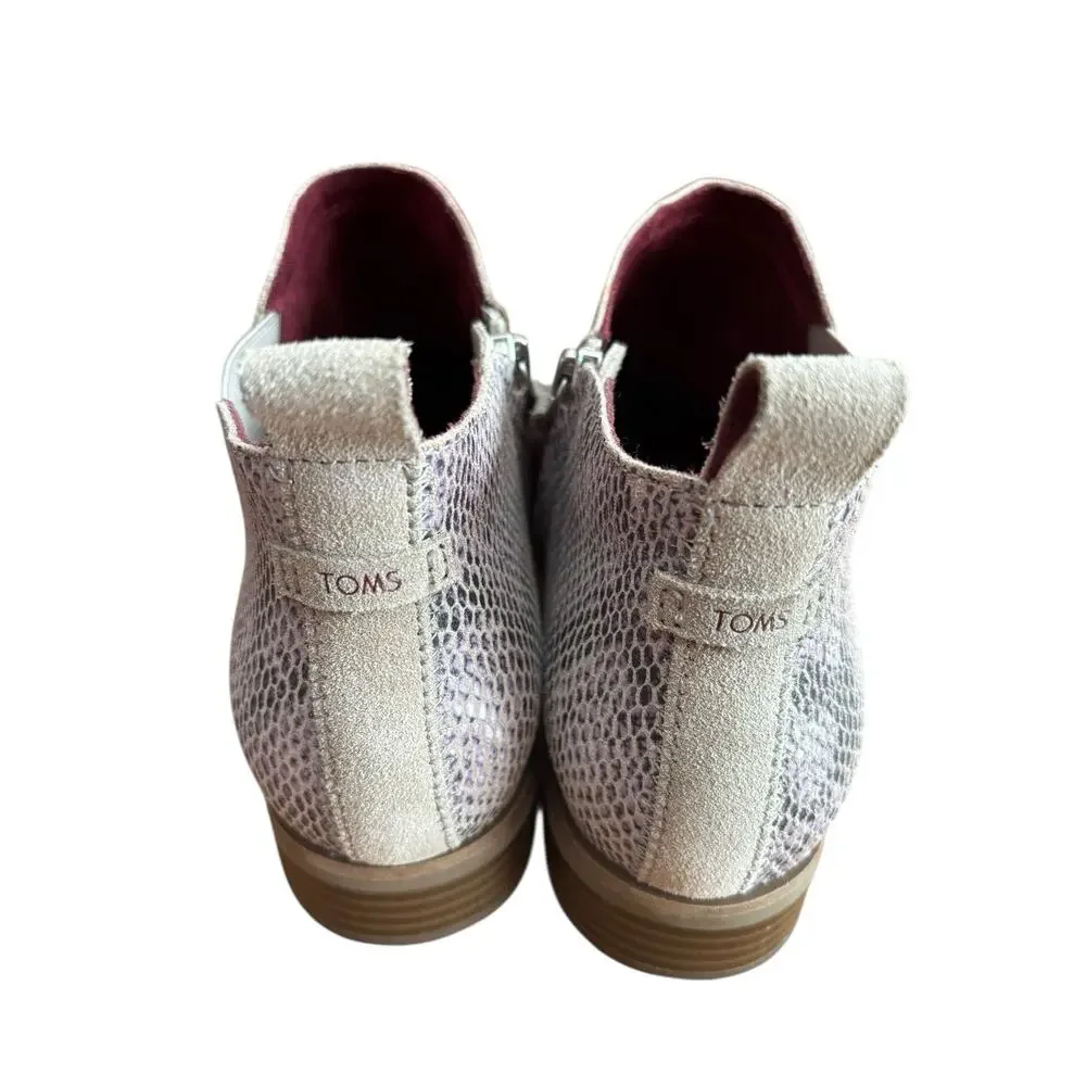 TOMS Womens Reese Snake Skin Booties Ankle Boots Side Zip Womens Size 9.5 New